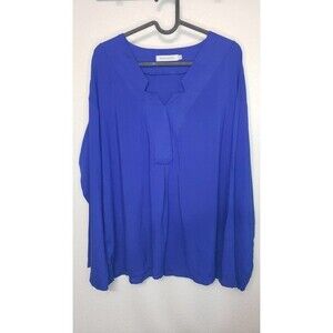 Mislook Blue Cotton Long Sleeve V-Neck Shirt, Soft Linen - 1x